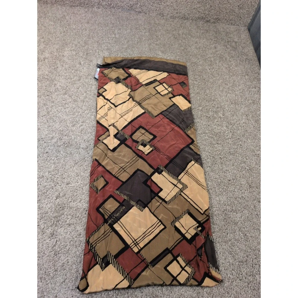 Halston Red 100% Silk Scarf Geometric Abstract Block Print Terracotta‎ Tan 28x10